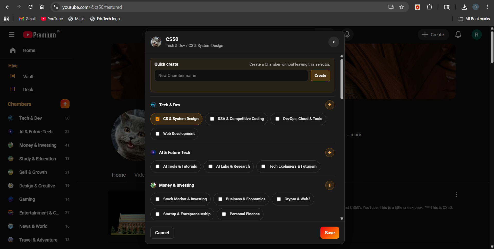 TubeHive newly discovered channels interface